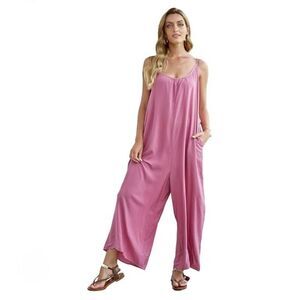 Amazon Women's Dusty Pink Poly/Spandex Jersey Knit Adj Straps Overalls Jumpsuit